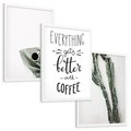 Zestaw obrazy w ramie, plakaty - kawa, kaktus, napisy - rama biała