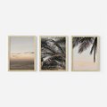 Zestaw obrazy w ramie, plakaty - palmy, ocean, liście - rama drewno