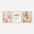 Zestaw obrazy w ramie, plakaty - kwiaty, róże, pastelowe - rama drewno