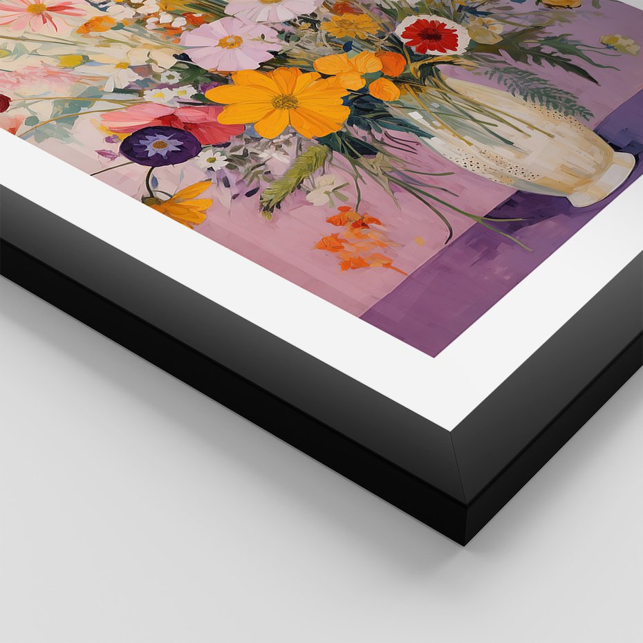 Zestaw obrazy w ramie, plakaty - kwiaty, wazon, bukiet - rama czarna