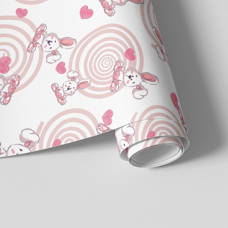 Tapeta - dziecięca, królik, serce, koło