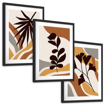 Zestaw obrazy w ramie, plakaty - liście, abstrakcja, rośliny - rama czarna