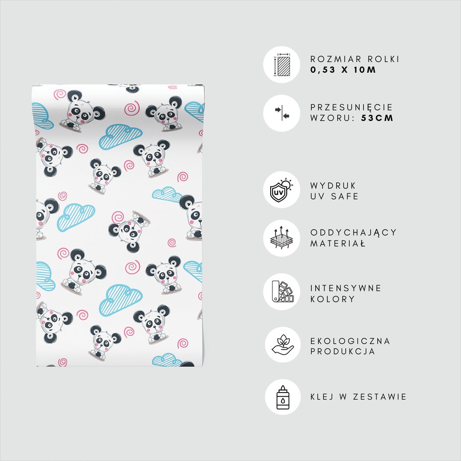 Tapeta - dziecięca, panda, chmura, spirala