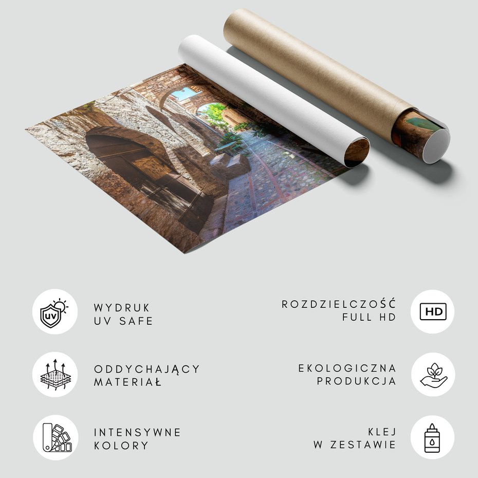 Fototapeta - uliczka, kamień, kwiaty