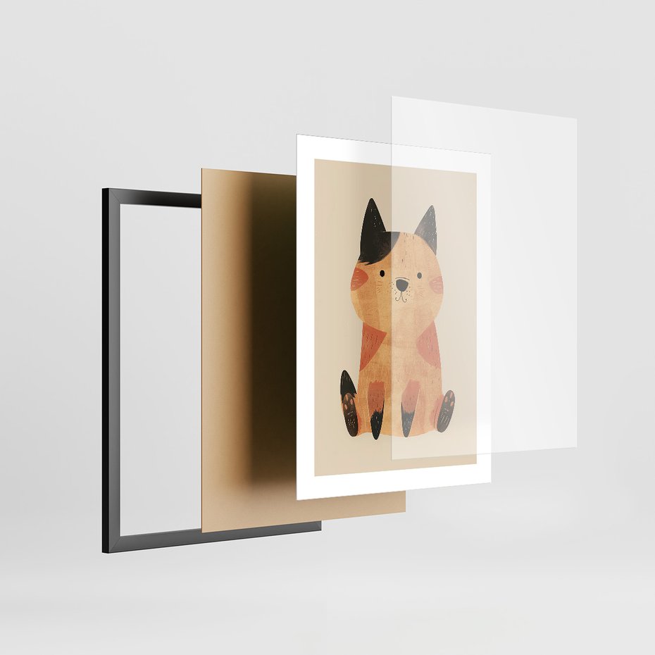 Zestaw obrazy w ramie, plakaty - zwierzęta, kot, pies - rama czarna