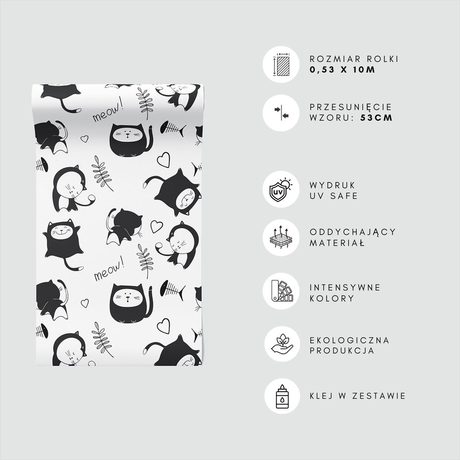 Tapeta - dziecięca, koty, serca, liście