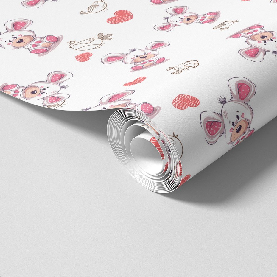 Tapeta - dziecięca, misie, ptaki, serca