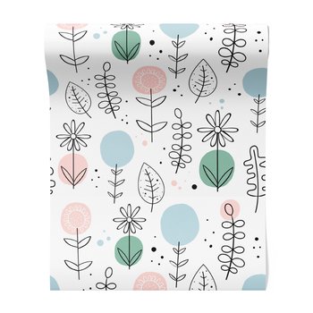 Tapeta - kwiaty, liście, kropki