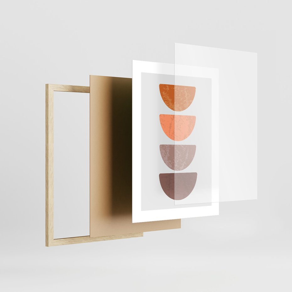 Zestaw obrazy w ramie, plakaty - abstrakcja, boho, minimalizm - rama drewno