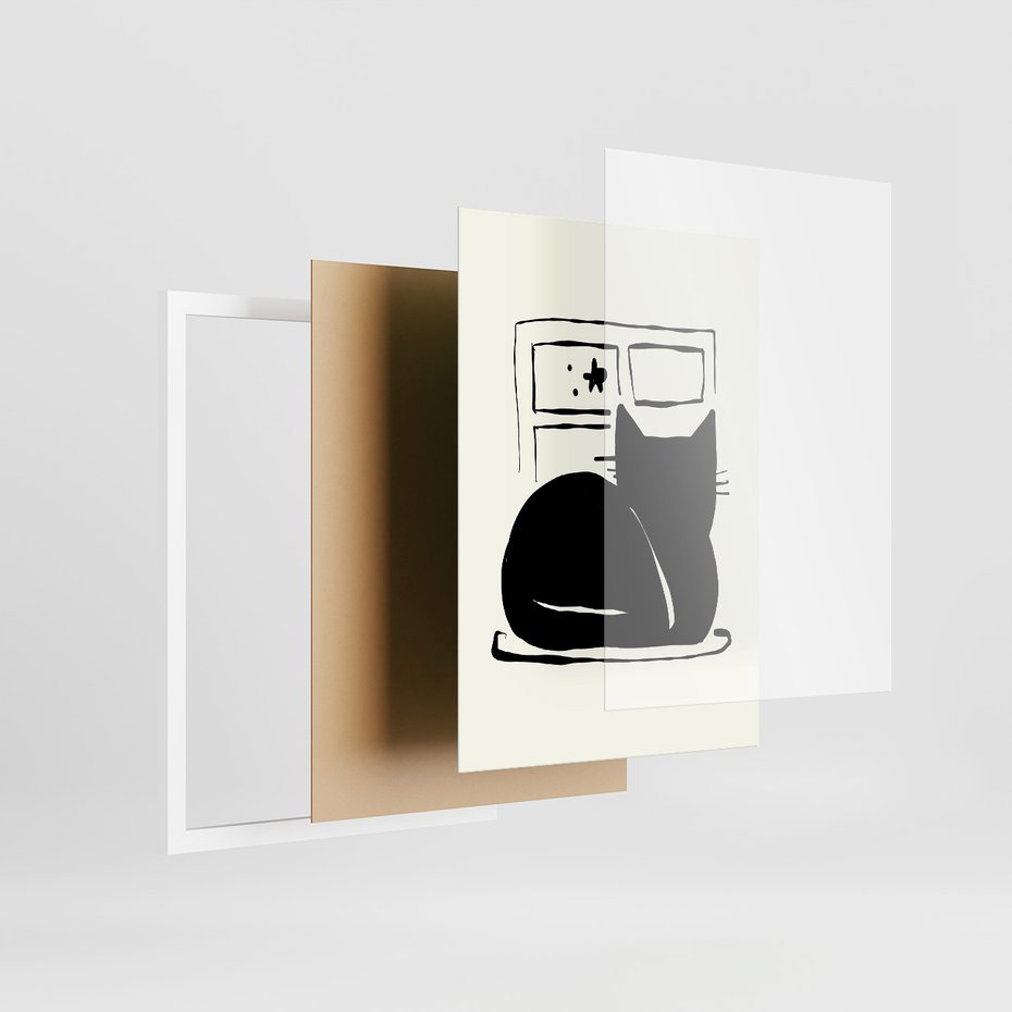 Zestaw obrazy w ramie, plakaty - kot, ilustracja, grafika - rama biała