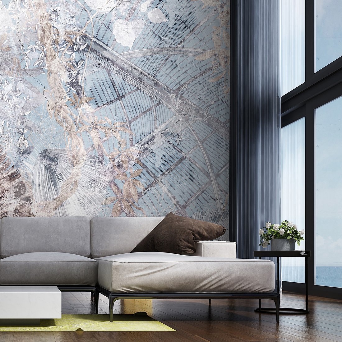 Fototapeta - loft, kwiaty, mural