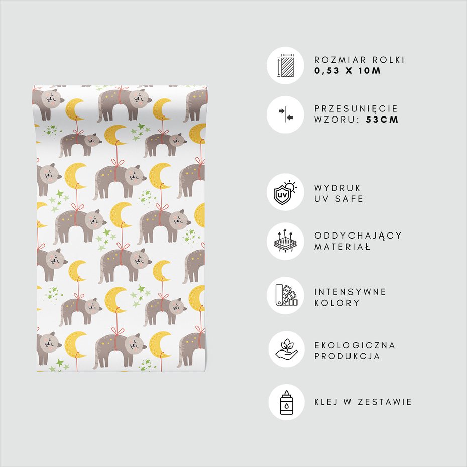 Tapeta - dziecięca, kot, księżyc, gwiazdy