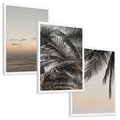 Zestaw obrazy w ramie, plakaty - palmy, ocean, liście - rama biała