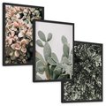 Zestaw obrazy w ramie, plakaty - rośliny, kaktus, liście - rama czarna