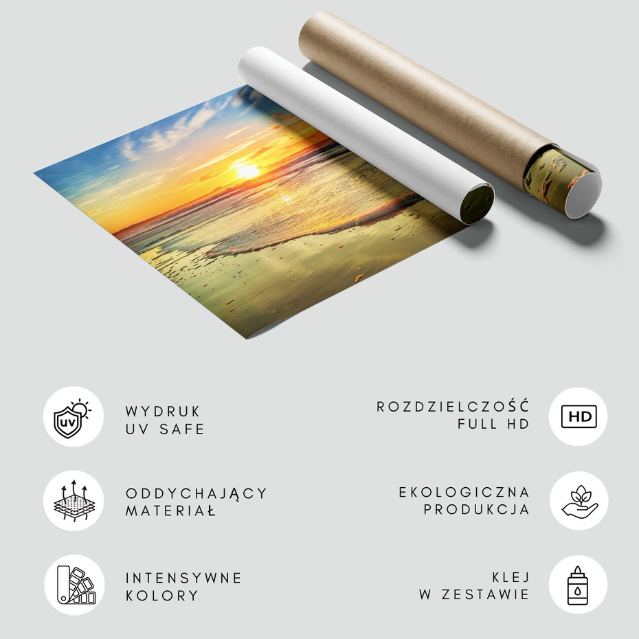 Fototapeta - zachód słońca, plaża, morze