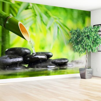 Fototapeta - bambus, kamienie, woda