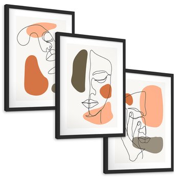 Zestaw obrazy w ramie, plakaty - abstrakcja, twarz, minimalizm - rama czarna