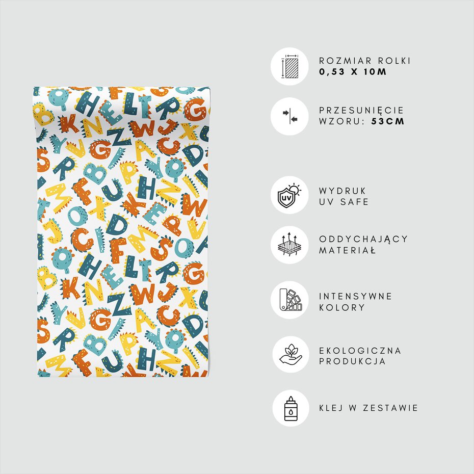 Tapeta - dziecięca, alfabet, dinozaur, litera