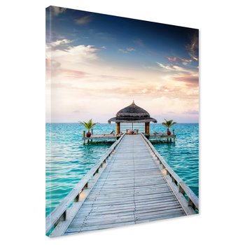 Obraz na płótnie - morze, pomost, chata