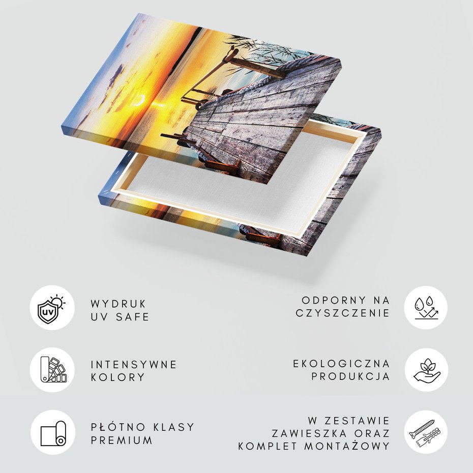 Obraz na płótnie - pomost, zachód słońca, woda