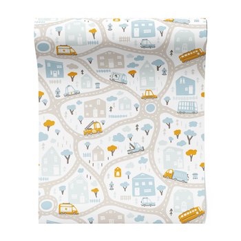 Tapeta - dziecięca, miasto, pojazdy,