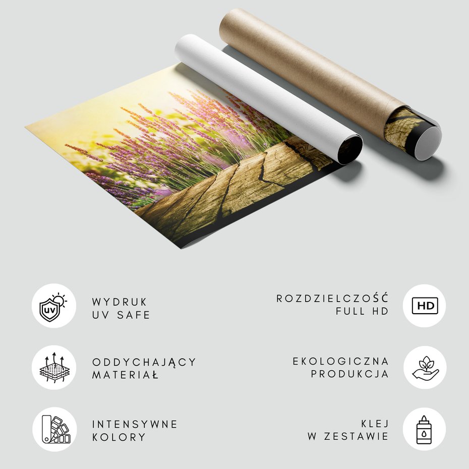 Fototapeta - lawenda, kwiaty, drewno