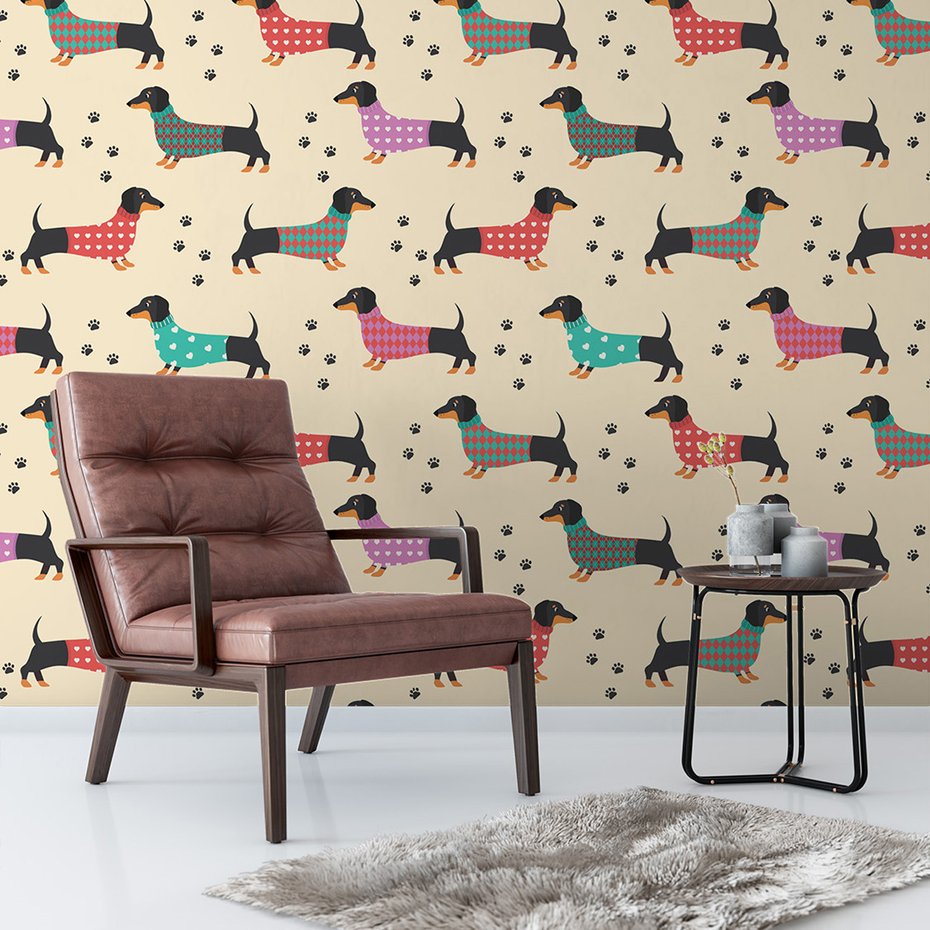 Tapeta - dziecięca, pies, ubranie, wzór