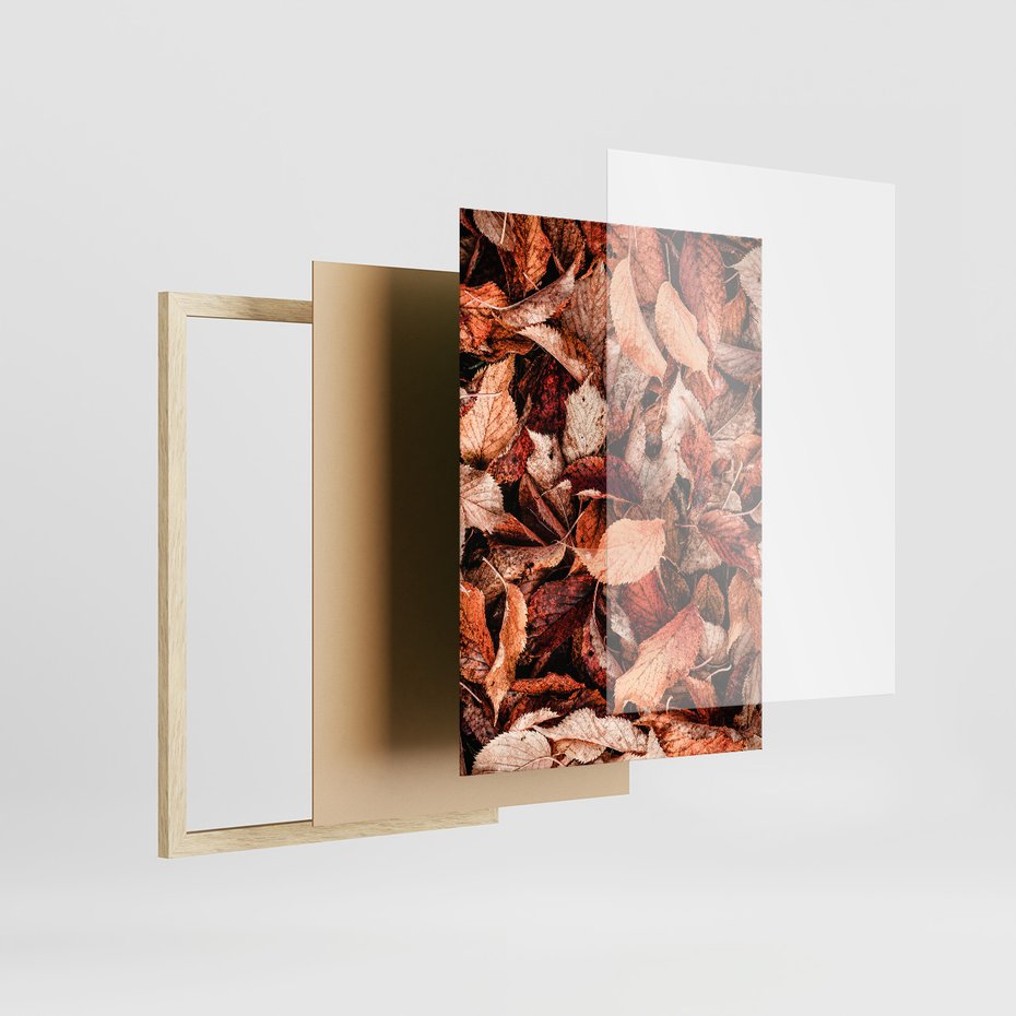 Zestaw obrazy w ramie, plakaty - liście,jesień,drzewa - rama drewno