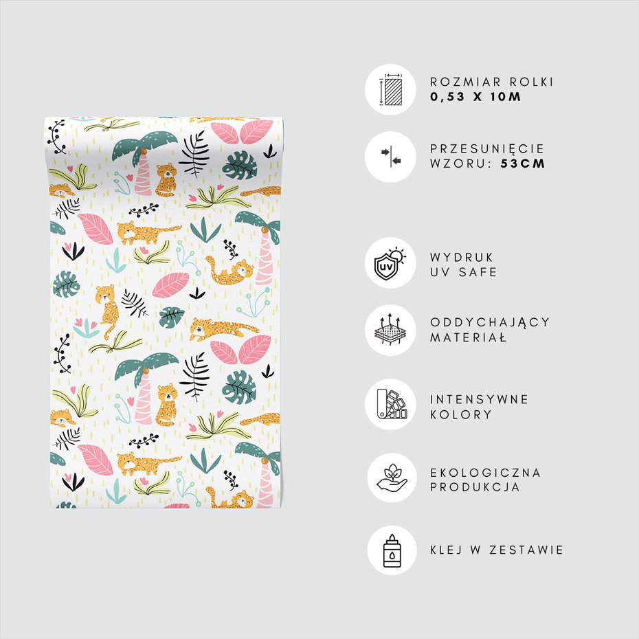 Tapeta - dziecięca, leopard, liście, palmy