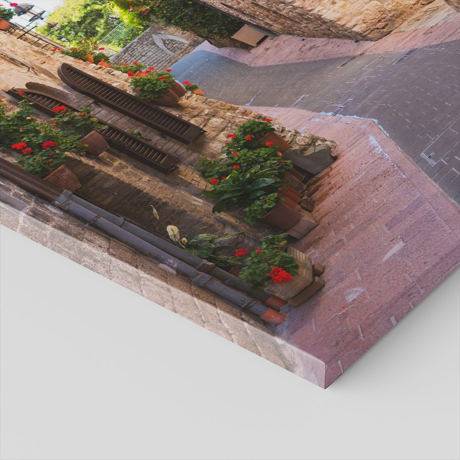 Obraz na płótnie - uliczka, kwiaty, kamień