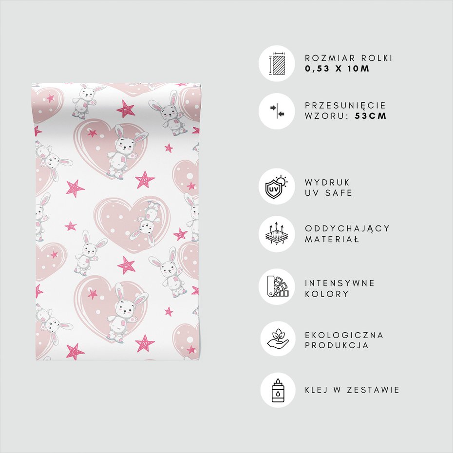 Tapeta - dziecięca, królik, serce, gwiazda
