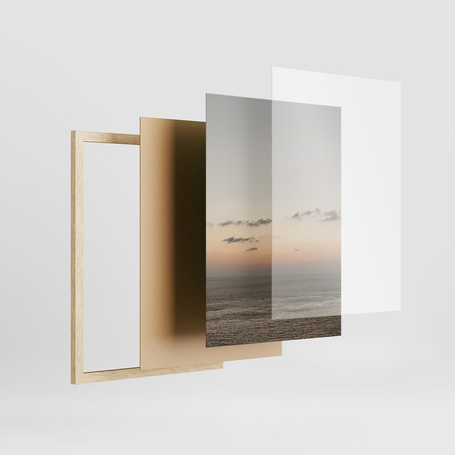 Zestaw obrazy w ramie, plakaty - palmy, ocean, liście - rama drewno