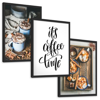 Zestaw obrazy w ramie, plakaty - kawa, kakao, napój - rama czarna