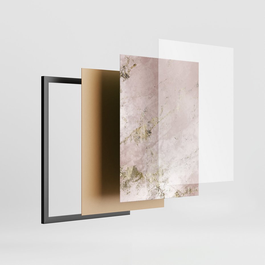 Zestaw obrazy w ramie, plakaty - marmur, tekstura, złoto - rama czarna