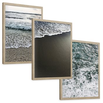 Zestaw obrazy w ramie, plakaty - morze, woda, plaża - rama drewno