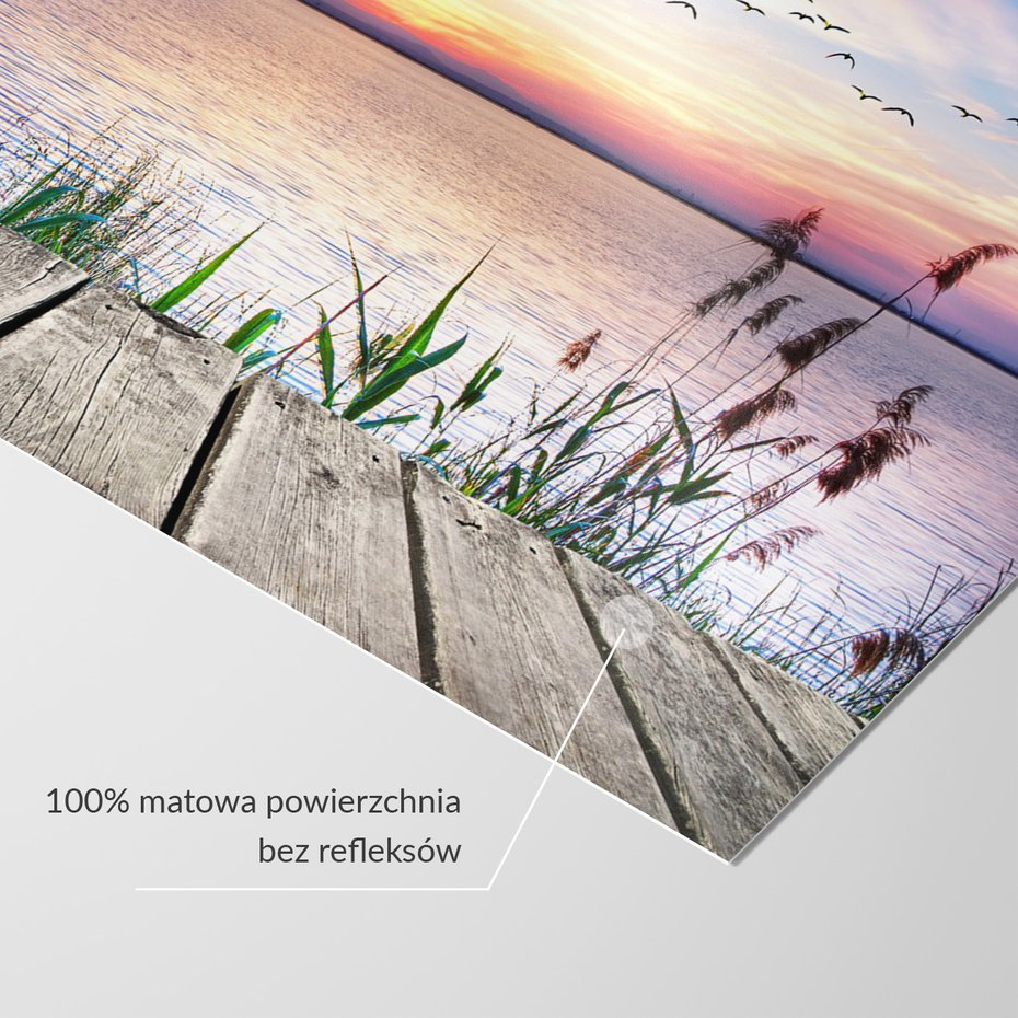 Fototapeta - zachód słońca, jezioro, ptaki