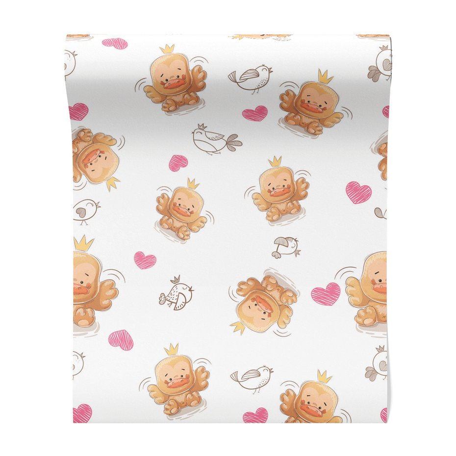 Tapeta - dziecięca, kaczka, ptaki, serca