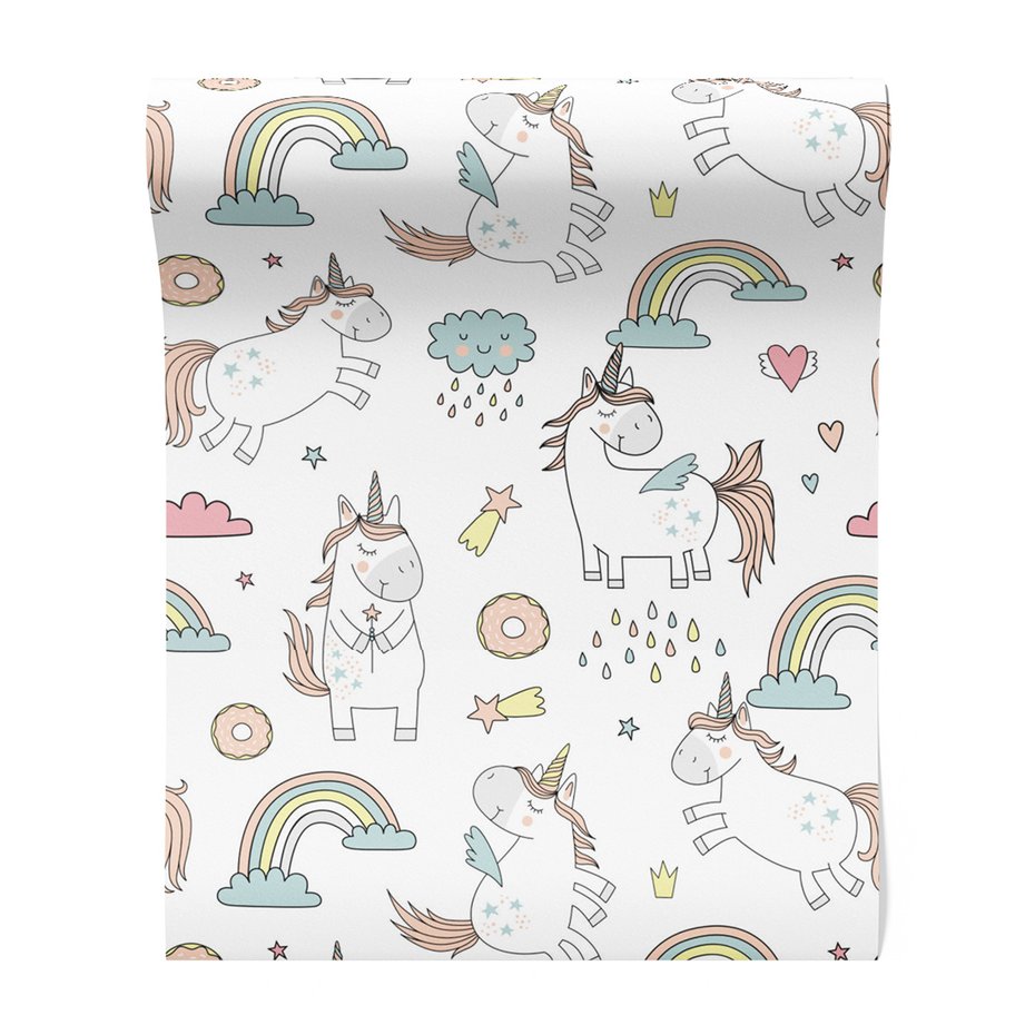 Tapeta - dziecięca, jednorożec, tęcza, chmura