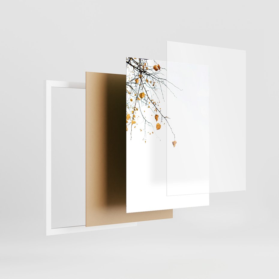 Zestaw obrazy w ramie, plakaty - liście, jesień, gałęzie - rama biała