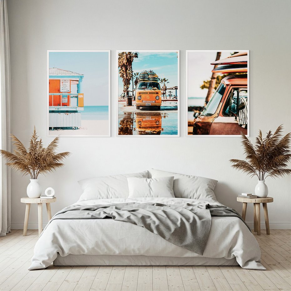 Zestaw obrazy w ramie, plakaty - plaża, wakacje, lato - rama biała