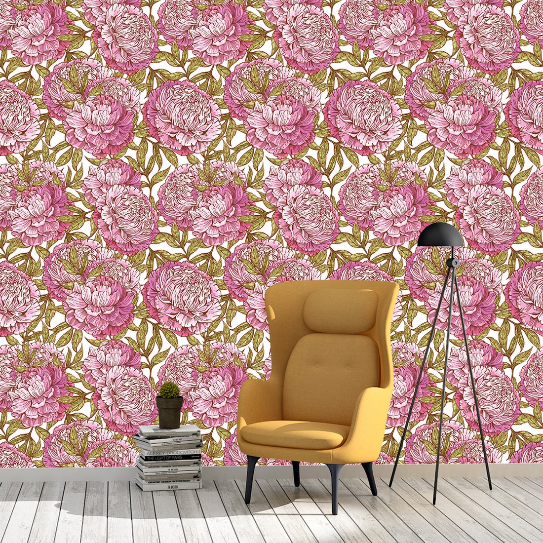 Tapeta - kwiaty, liście, rysunek