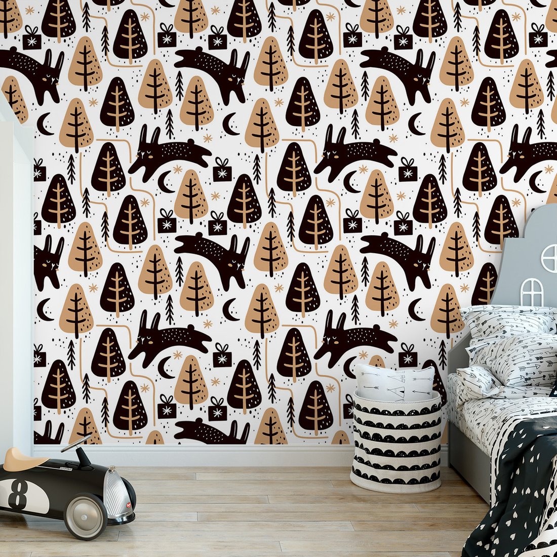 Tapeta - dziecięca, drzewa, królik,