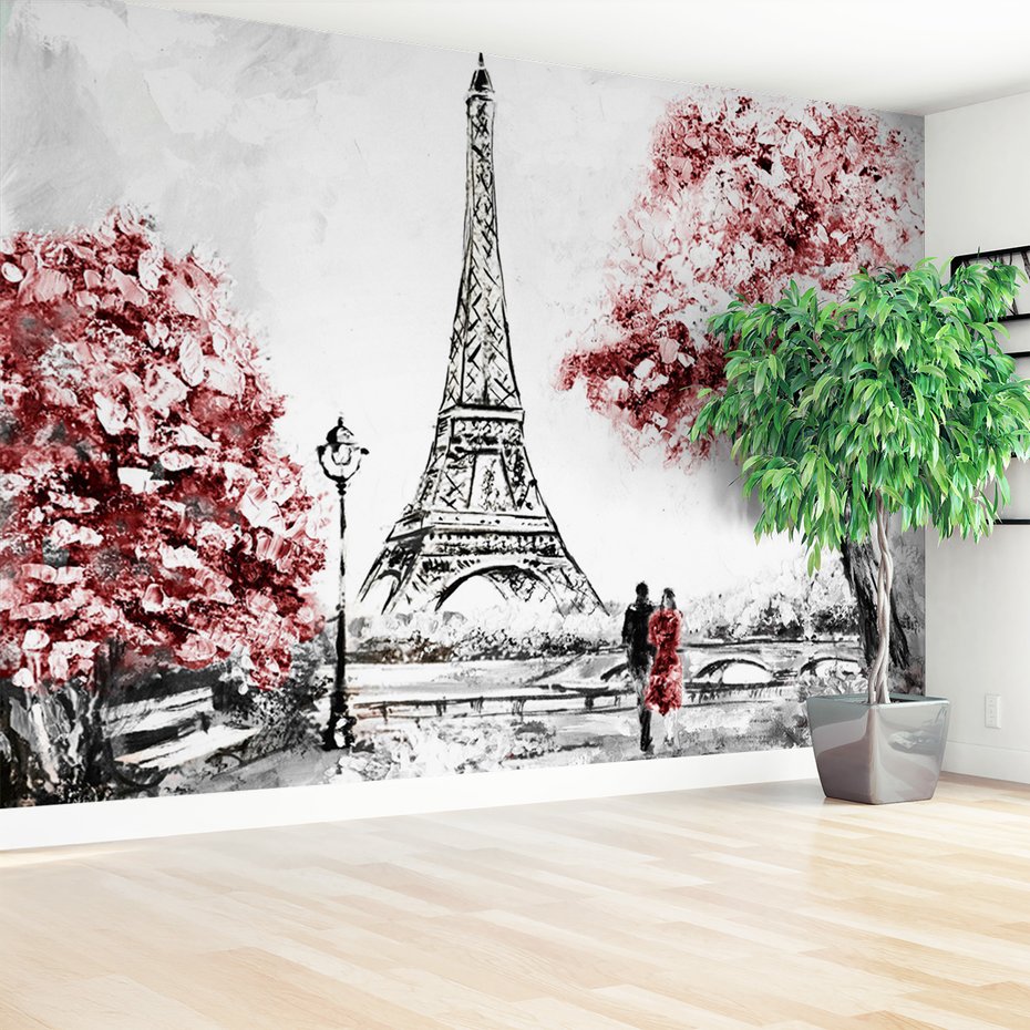 Fototapeta - Paryż, Wieża Eiffla, drzewa