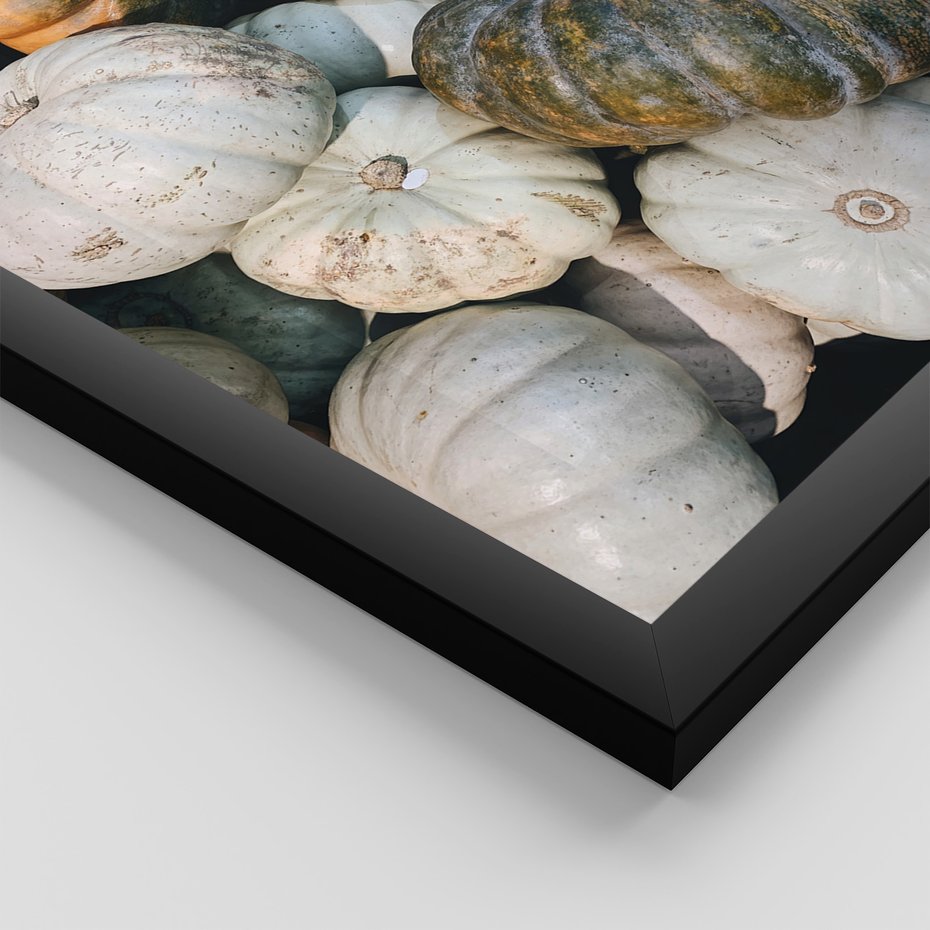 Zestaw obrazy w ramie, plakaty - dynie, liście, jesień - rama czarna