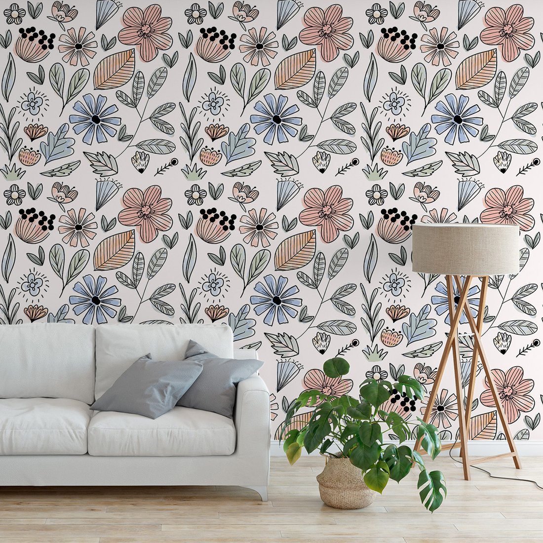 Tapeta - kwiaty, liście, wzór