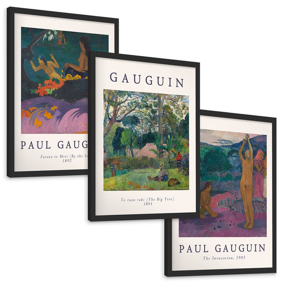 Zestaw obrazy w ramie, plakaty - Paul Gauguin,obrazy,tropyczne - rama czarna