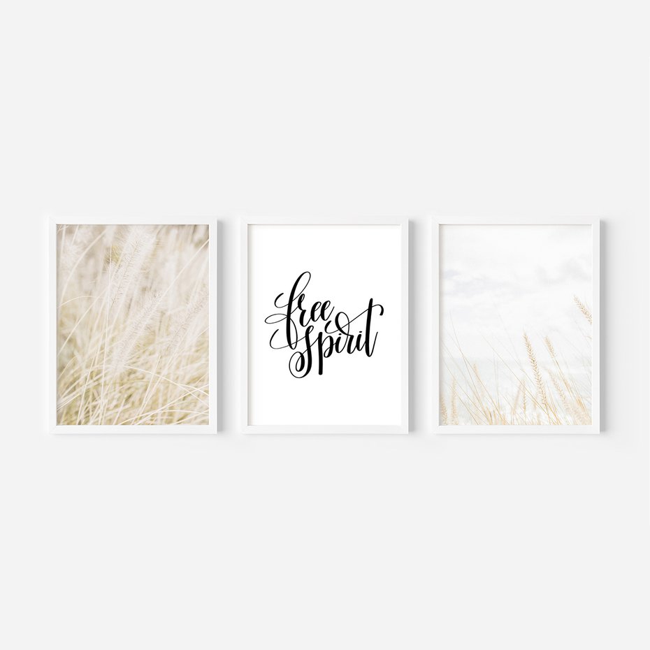 Zestaw obrazy w ramie, plakaty - trawa, natura, lekkość - rama biała
