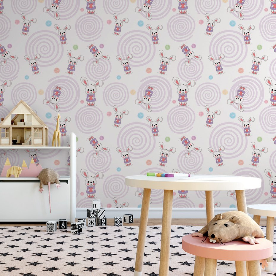 Tapeta - dziecięca, króliki, serca,