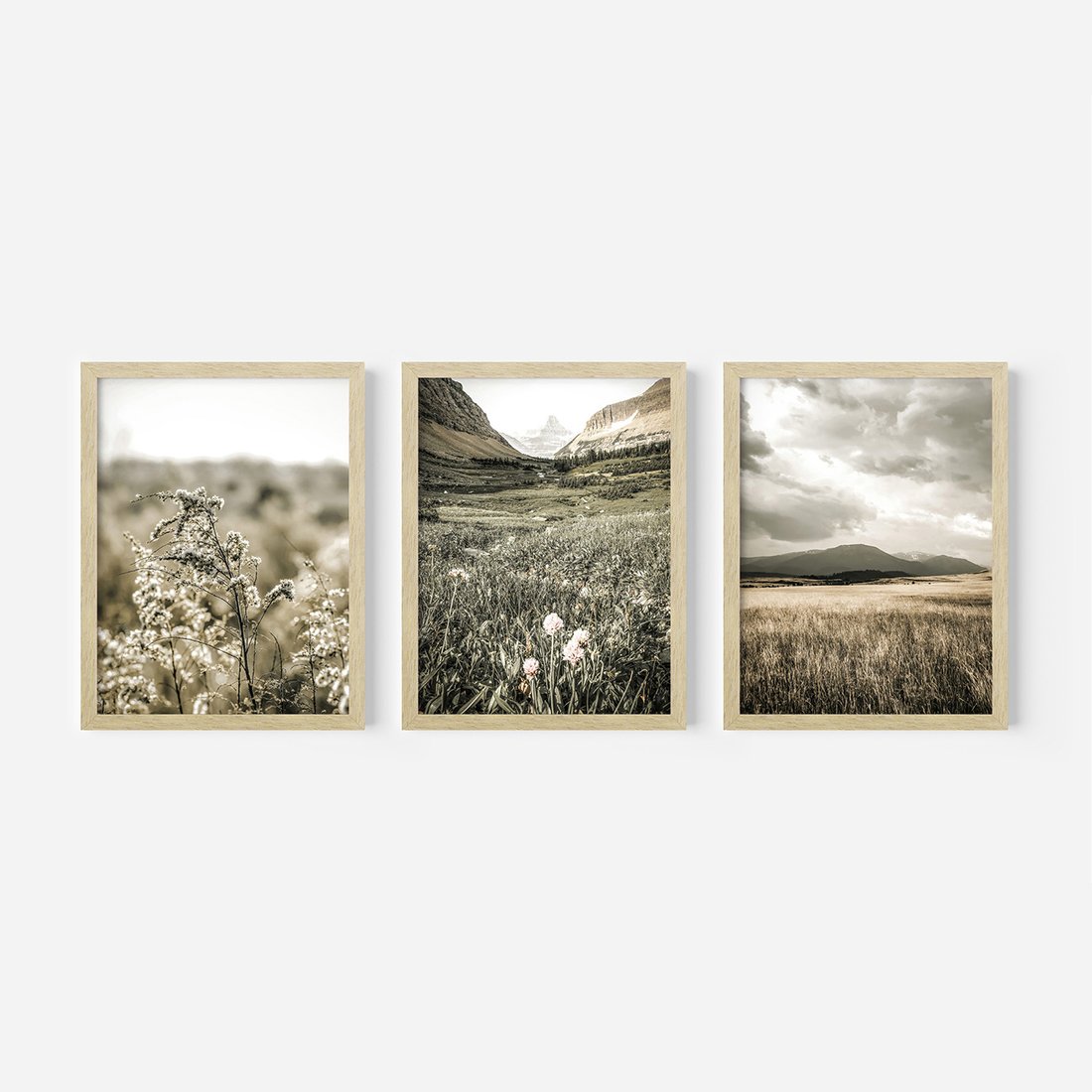 Zestaw obrazy w ramie, plakaty - krajobraz, natura, góry - rama drewno