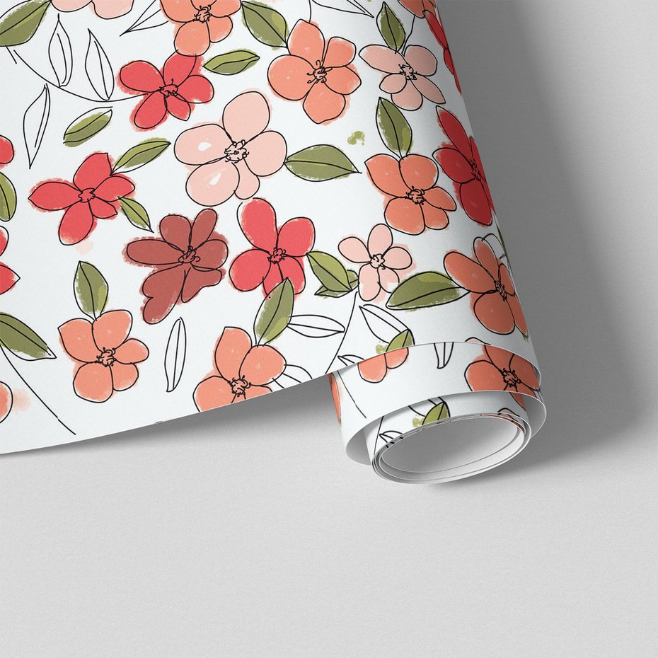 Tapeta - kwiaty, liście, kontur